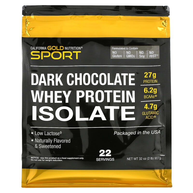 California Gold Nutrition SPORT - Dark Chocolate Whey Protein Isolate 2 lbs (907 g) 1 California Gold Nutrition SPORT - Dark Chocolate Whey Protein Isolate 2 lbs (907 g) 898220012022