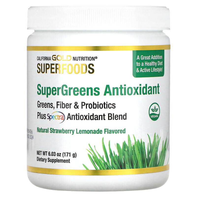 California Gold Nutrition SUPERFOOD - Supergreens Antioxidant Strawberry Lemonade 6.03 oz (171 g) 1 California Gold Nutrition SUPERFOOD - Supergreens Antioxidant Strawberry Lemonade 6.03 oz (171 g) 898220017829