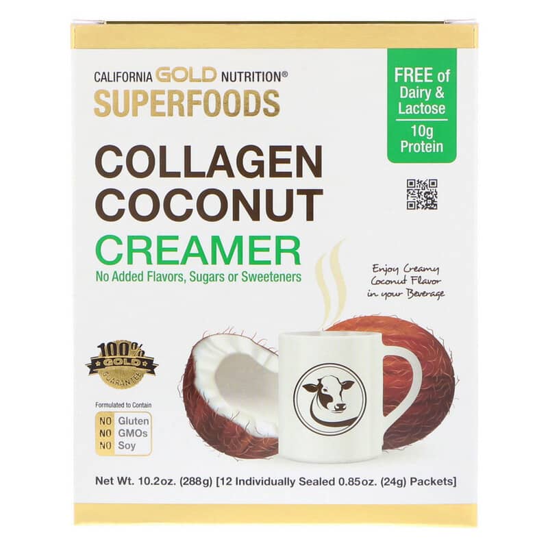 California Gold Nutrition SUPERFOODS Collagen Coconut Creamer Unsweetened 12 Packets 0.85 oz (24 g) Each 1 California Gold Nutrition SUPERFOODS Collagen Coconut Creamer Unsweetened 12 Packets 0.85 oz (24 g) Each 898220012107