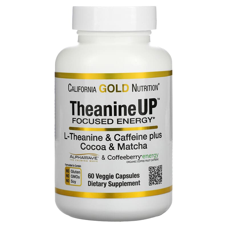 California Gold Nutrition TheanineUP Focused Energy L-Theanine & Caffeine 60 Veggie Capsules 1 California Gold Nutrition TheanineUP Focused Energy L-Theanine & Caffeine 60 Veggie Capsules 898220012411