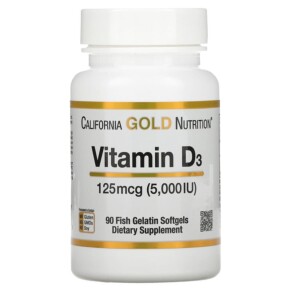California Gold Nutrition Vitamin D3 125 mcg (5.000 IU) 90 Fish Gelatin Softgels 898220010653