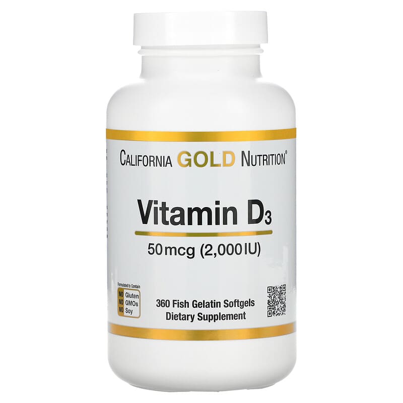 California Gold Nutrition Vitamin D3 50 mcg (2,000 IU) 360 Fish Gelatin Softgels 1 California Gold Nutrition Vitamin D3 50 mcg (2.000 IU) 360 Fish Gelatin Softgels 898220011803
