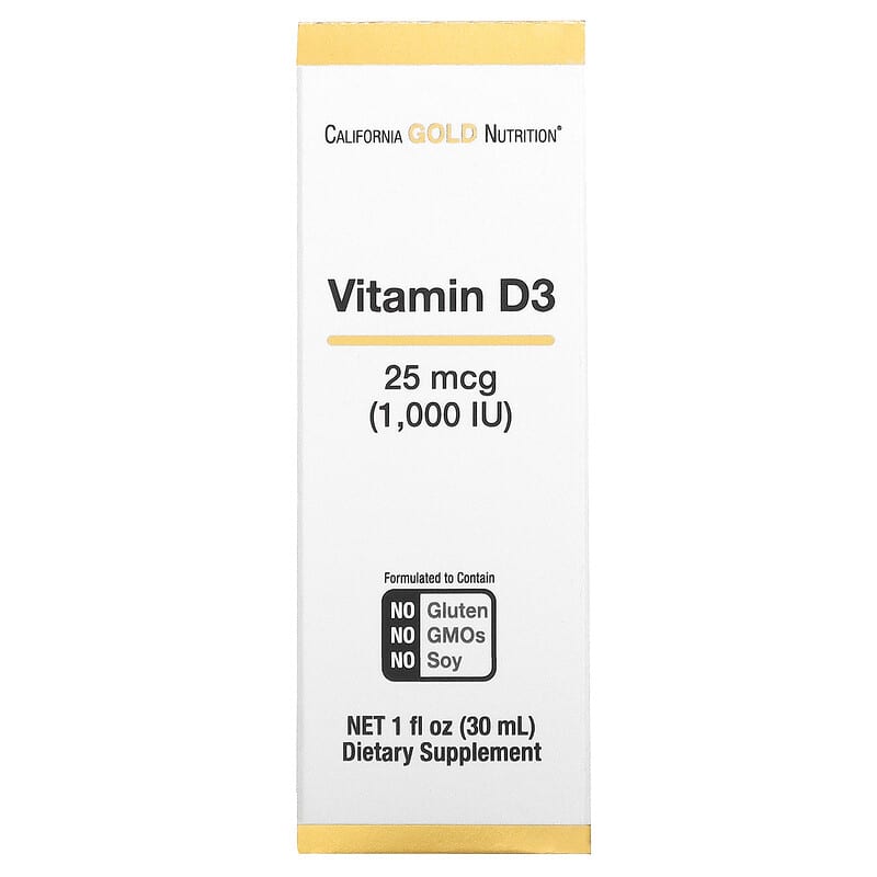 California Gold Nutrition Vitamin D3 Liquid 25 mcg (1.000 IU) 1 fl oz (30 ml) 1 California Gold Nutrition Vitamin D3 Liquid 25 mcg (1.000 IU) 1 fl oz (30 ml) 898220020485