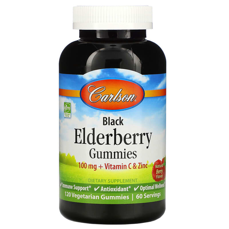 Carlson Black Elderberry Gummies + Vitamin C & Zinc Natural Berry 50 mg 120 Vegetarian Gummies 1 Carlson Black Elderberry Gummies + Vitamin C & Zinc Natural Berry 50 mg 120 Vegetarian Gummies 088395488108