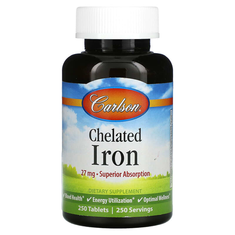 Carlson Labs Chelated Iron 27 mg 250 viên 1 Carlson Chelated Iron 27 mg 250 Tablets 088395055720