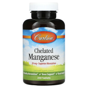 Carlson Chelated Manganese 20 mg 250 Tablets 088395056321