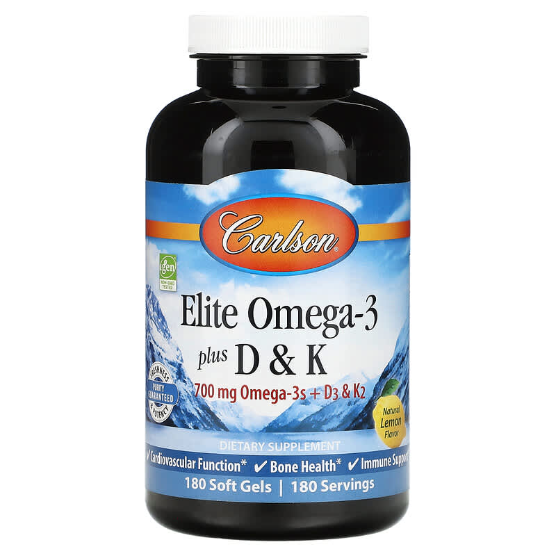 Carlson Labs Elite Omega-3 Plus D & K Natural Lemon Flavor 180 Soft Gels 1 Carlson Elite Omega-3 Plus D & K Natural Lemon Flavor 180 Soft Gels 088395175206