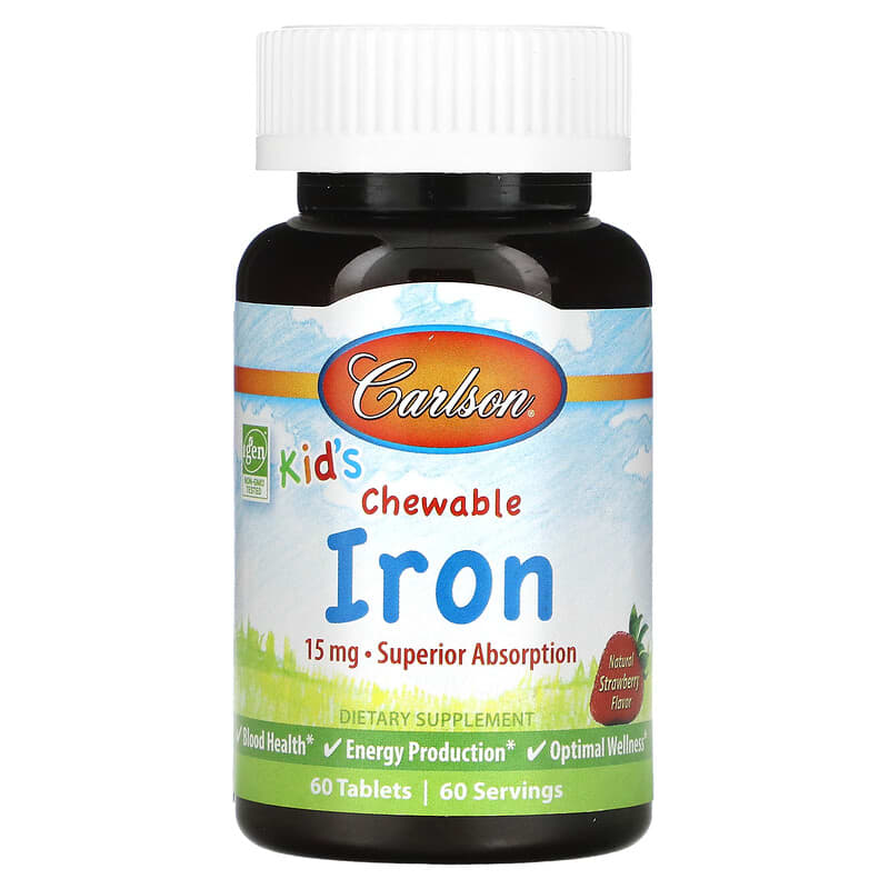 Carlson Kid's Chewable Iron Natural Strawberry 15 mg 60 Tablets 1 Carlson Kid's Chewable Iron Natural Strawberry 15 mg 60 Tablets 088395559402