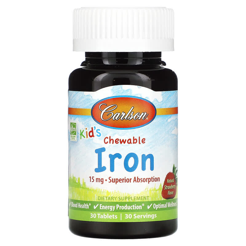 Carlson Kid's Chewable Iron Strawberry 15 mg 30 Tablets 1 Carlson Kid's Chewable Iron Strawberry 15 mg 30 Tablets 088395559303