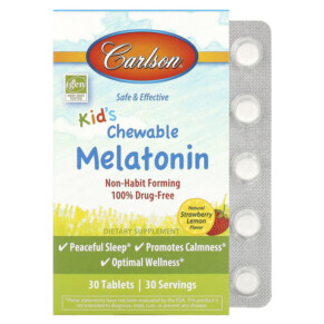 Carlson Kid's Chewable Melatonin Strawberry Lemon 30 Tablets 088395874307