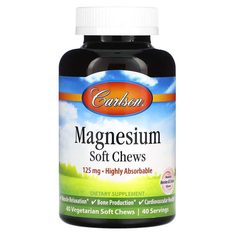 Carlson Magnesium Natural Berries & Creme 125 mg 40 Vegetarian Soft Chews 1 Carlson Magnesium Natural Berries & Creme 125 mg 40 Vegetarian Soft Chews 088395580604