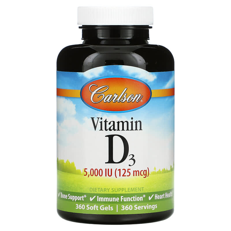 Carlson Labs Vitamin D3 125 mcg (5,000 IU) 360 Soft Gels 1 Carlson Vitamin D3 125 mcg (5.000 IU) 360 Soft Gels 088395141201