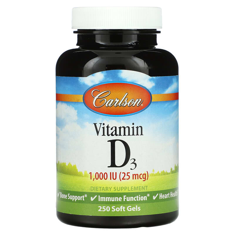 Carlson Labs Vitamin D3 25 mcg (1,000 IU) 250 Soft Gels 1 Carlson Vitamin D3 25 mcg (1.000 IU) 250 Soft Gels 088395014529