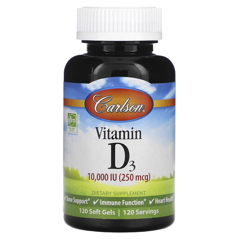 Carlson Labs Vitamin D3 250 mcg (10,000 IU) 120 Soft Gels 1 Carlson Vitamin D3 250 mcg (10.000 IU) 120 Soft Gels 088395014215