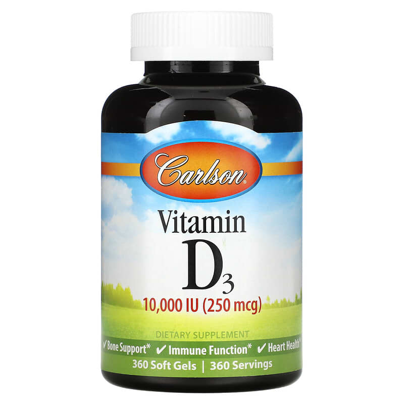 Carlson Labs Vitamin D3 10,000 IU (250 mcg) 360 Soft Gels 1 Carlson Vitamin D3 250 mcg (10.000 IU) 360 Soft Gels 088395142307