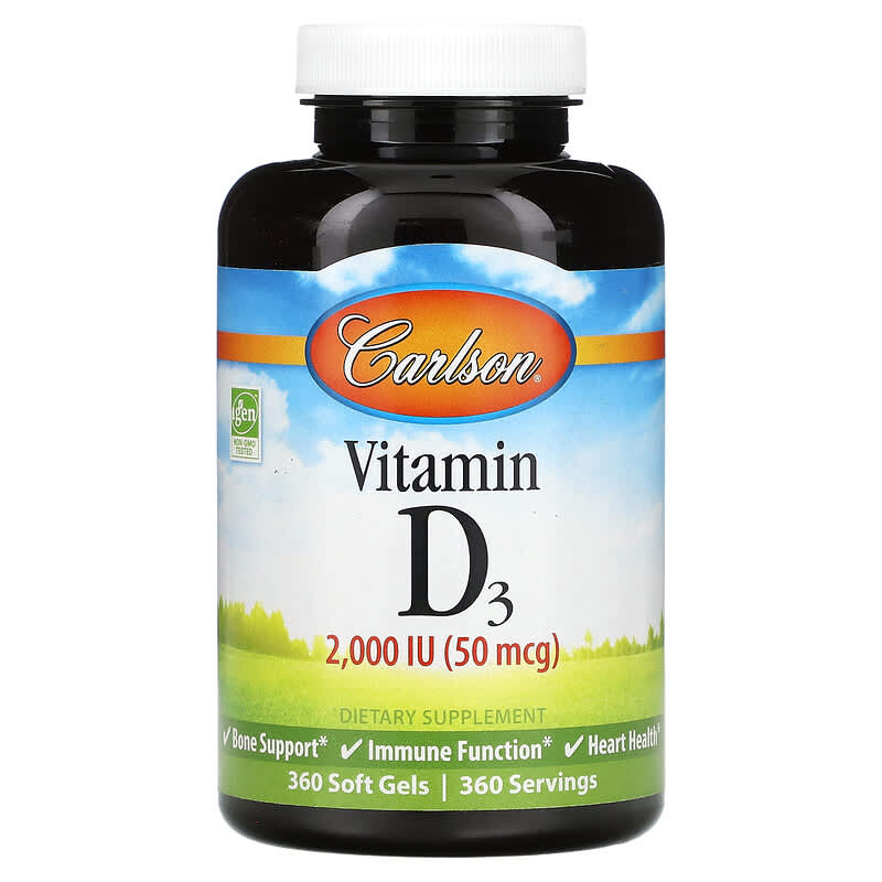 Carlson Labs Vitamin D3 2,000 IU (50 mcg) 360 Soft Gels 1 Carlson Vitamin D3 50 mcg (2.000 IU) 360 Soft Gels 088395014635