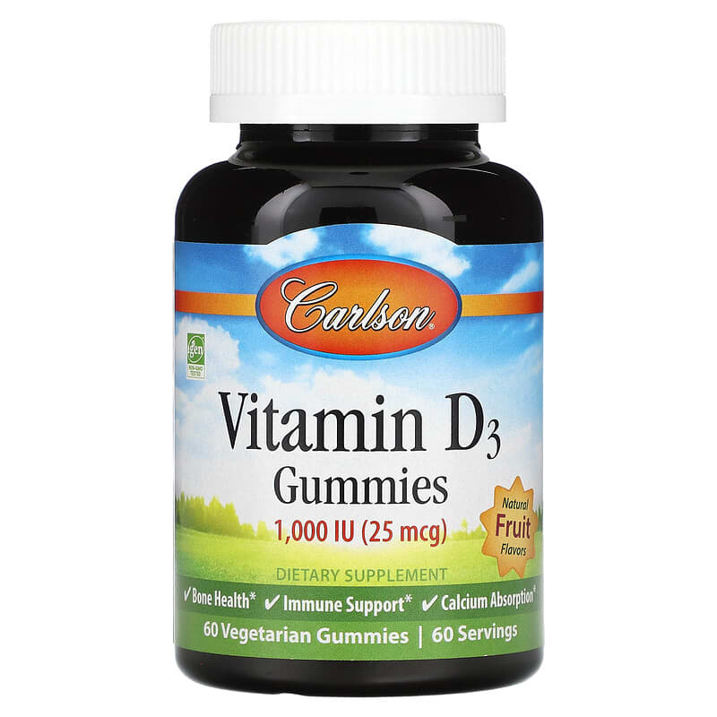 Carlson Labs Vitamin D3 Gummies Natural Fruit Flavors 25 mcg (1,000 IU) 60 Gummies 1 Carlson Vitamin D3 Gummies Natural Fruit Flavors 25 mcg (1.000 IU) 60 Gummies 088395494000