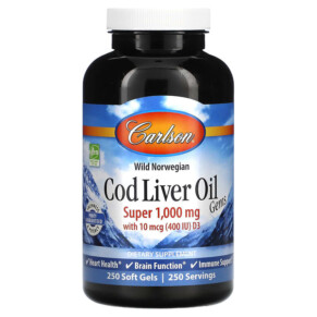 Carlson Wild Norwegian Cod Liver Oil Gems 1.000 mg 250 Soft Gels 088395013027