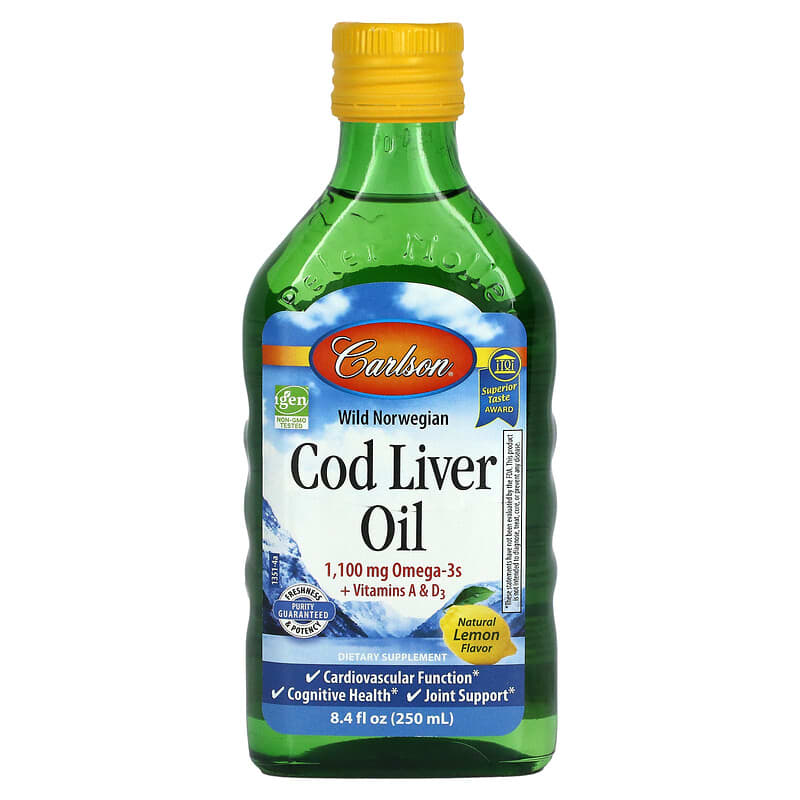 Carlson Labs Wild Norwegian Cod Liver Oil Natural Lemon Flavor 1,000 mg 8.4 oz (250 ml) 1 Carlson Wild Norwegian Cod Liver Oil Natural Lemon 1.000 mg 8.4 fl oz (250 ml) 088395013515