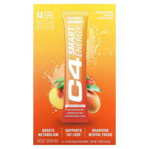 Cellucor C4 Smart Energy Drink Mix Peach Mango 14 Sticks 0.13 oz (3.8 g) Each 842595126969