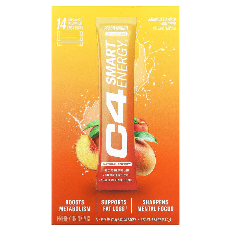 Cellucor C4 Smart Energy Drink Mix Peach Mango 14 Sticks 0.13 oz (3.8 g) Each 1 Cellucor C4 Smart Energy Drink Mix Peach Mango 14 Sticks 0.13 oz (3.8 g) Each 842595126969
