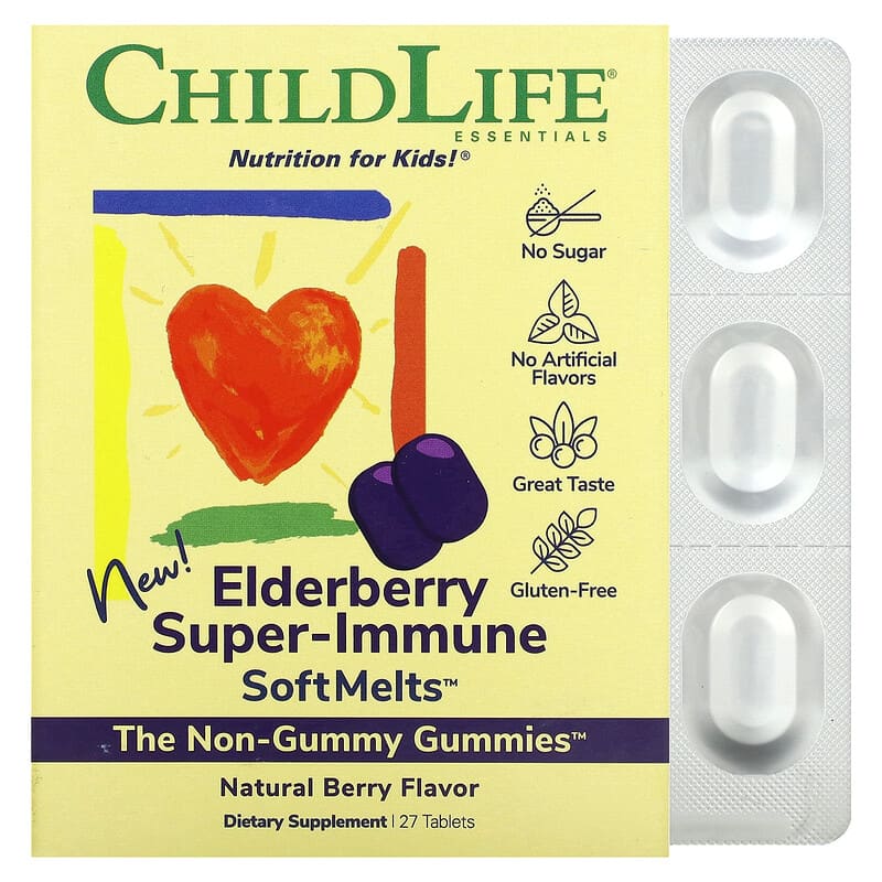 ChildLife Essentials Elderberry Super-Immune SoftMelts Natural Berry 27 Tablets 1 ChildLife Essentials Elderberry Super-Immune SoftMelts Natural Berry 27 Tablets 608274110007