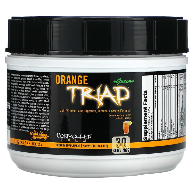 Controlled Labs Orange Triad + Greens Lemon Ice Tea 14.7 oz (417 g) 1 Controlled Labs Orange Triad + Greens Lemon Ice Tea 14.7 oz (417 g) 856422005679