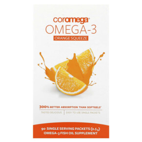 Coromega Omega-3 Orange Squeeze 90 Packets 2.5 g Each 689269001067