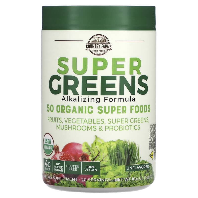 Country Farms Super Greens Alkalizing Formula Unflavored 10.6 oz (300 g) 1 Country Farms Super Greens Alkalizing Formula Unflavored 10.6 oz (300 g) 035046092672