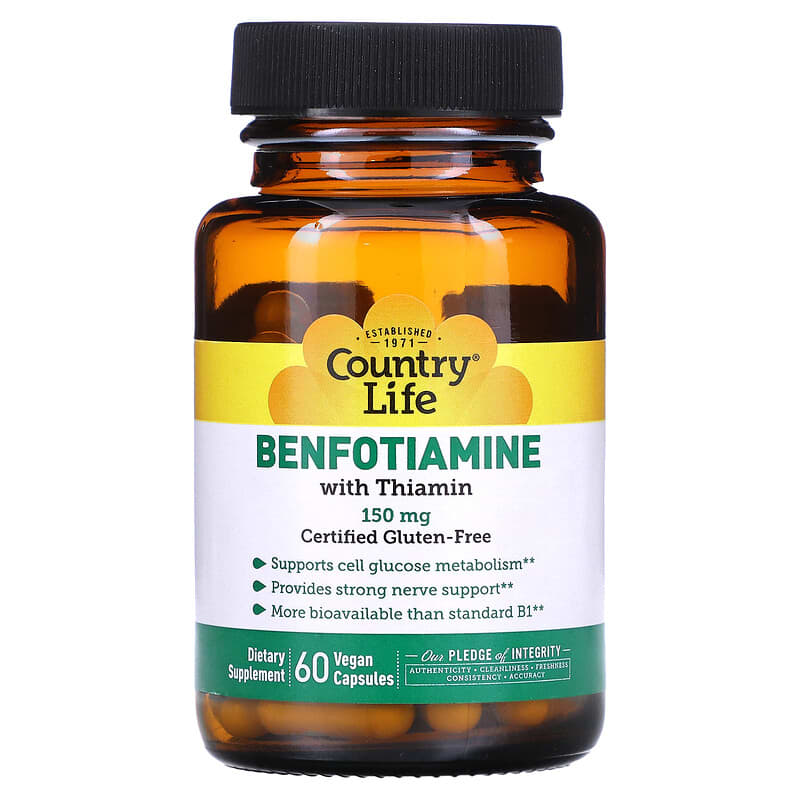 Country Life Benfotiamine with Thiamin 150 mg 60 Vegan Capsules 1 Country Life Benfotiamine with Thiamin 150 mg 60 Vegan Capsules 015794060031