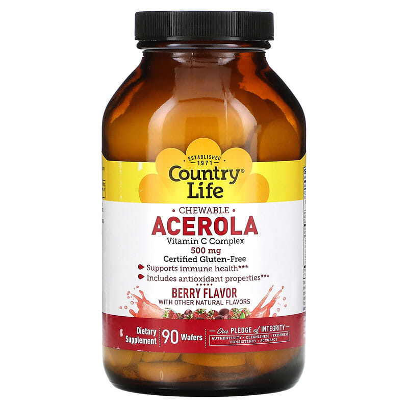 Country Life Chewable Acerola Vitamin C Complex Berry 500 mg 90 Wafers 1 Country Life Chewable Acerola Vitamin C Complex Berry 500 mg 90 Wafers 015794072102