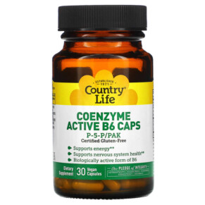 Country Life Coenzyme Active B6 Caps P-5-P/PAK 30 Vegan Capsules 015794062363