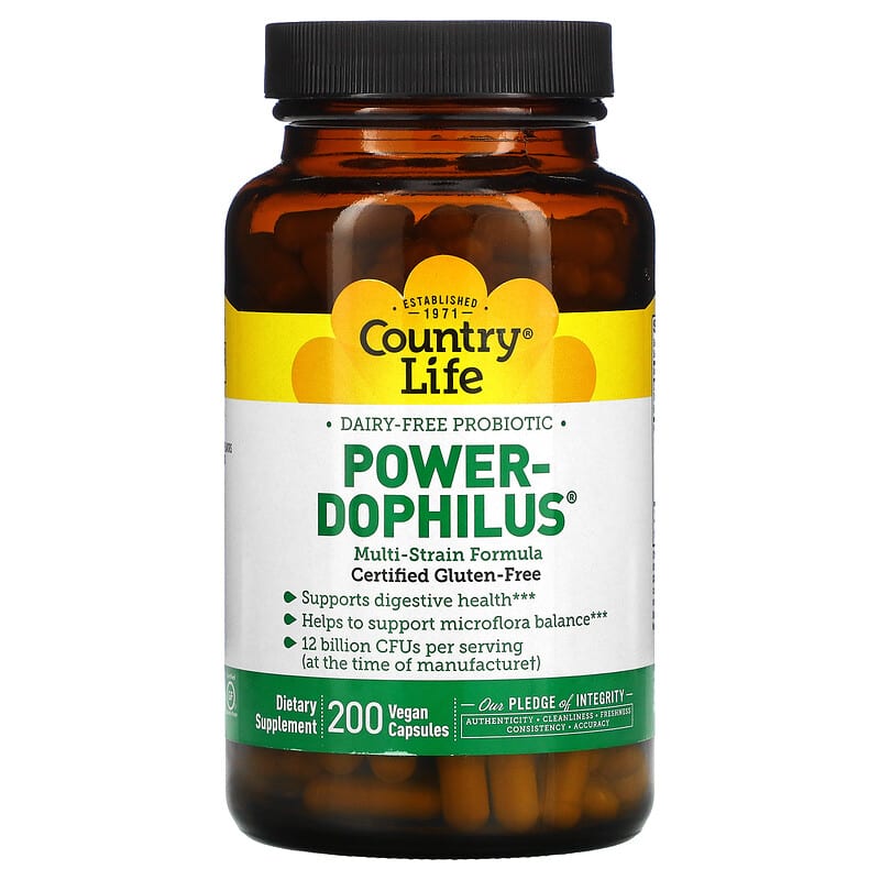 Country Life Dairy-Free Probiotic Power-Dophilus 200 Vegan Capsules 1 Country Life Dairy-Free Probiotic Power-Dophilus 200 Vegan Capsules 015794030577
