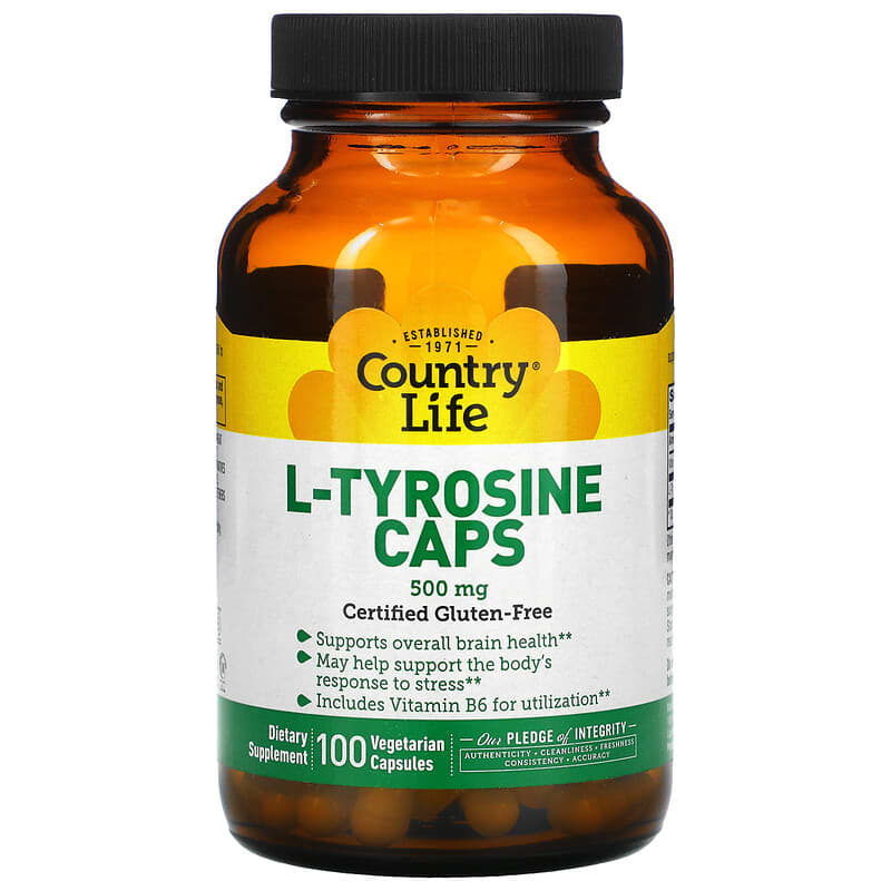 Country Life L-Tyrosine Caps 500 mg 100 Vegetarian Capsules 1 Country Life L-Tyrosine Caps 500 mg 100 Vegetarian Capsules 015794014560