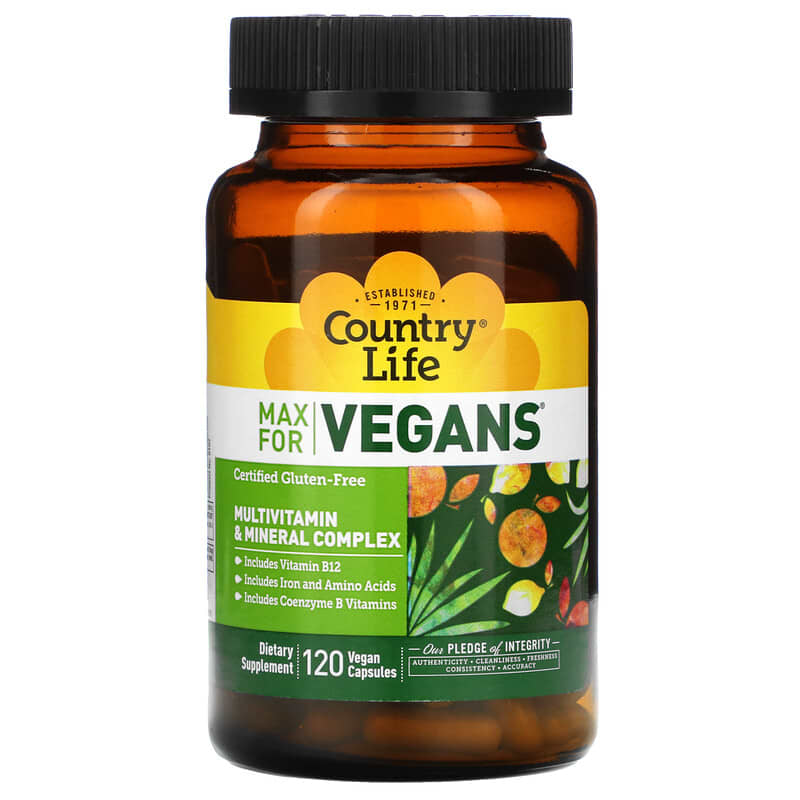 Country Life Max for Vegans Multivitamin & Mineral Complex 120 Vegan Capsules 1 Country Life Max for Vegans Multivitamin & Mineral Complex 120 Vegan Capsules 015794081074