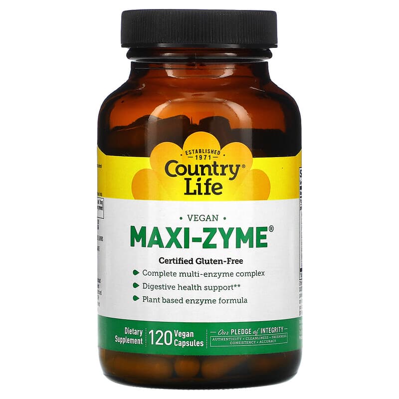 Country Life Maxi-Zyme 120 Vegan Capsules 1 Country Life Maxi-Zyme 120 Vegan Capsules 015794054276