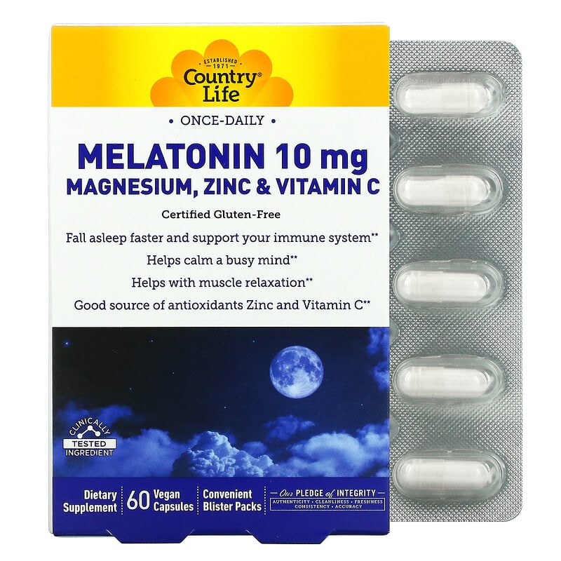 Country Life Melatonin 10 mg Magnesium Zinc & Vitamin C 60 viên 1 Country Life Melatonin 10 mg Magnesium Zinc & Vitamin C 60 Vegan Capsules 015794017134