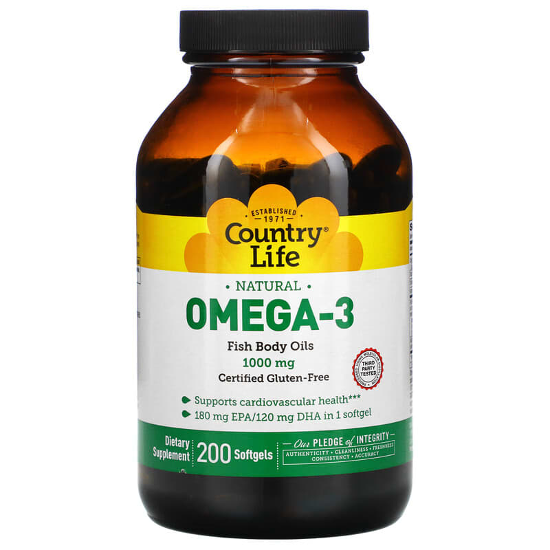 Country Life Natural Omega-3 1,000 mg 200 Softgels 1 Country Life Natural Omega-3 1.000 mg 200 Softgels 015794044987