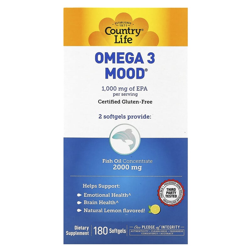 Country Life Omega 3 Mood Natural Lemon 180 Softgels 1 Country Life Omega 3 Mood Natural Lemon 180 Softgels 015794041214
