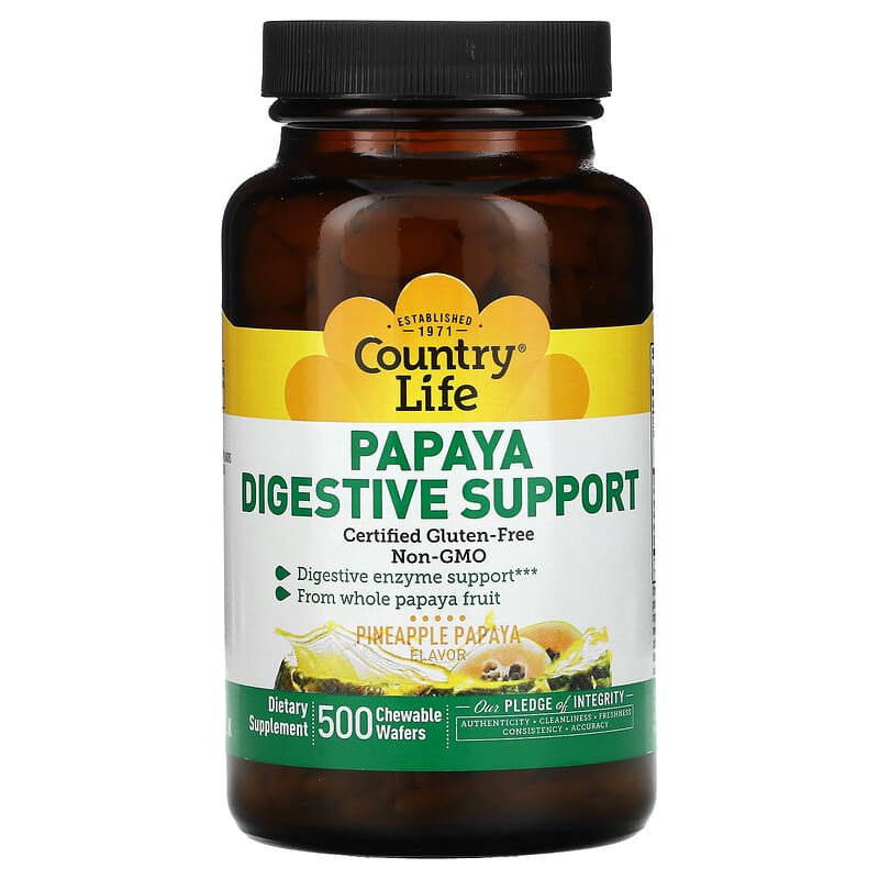 Country Life Papaya Digestive Support Pineapple Papaya 500 Chewable Wafers 1 Country Life Papaya Digestive Support Pineapple Papaya 500 Chewable Wafers 015794053880