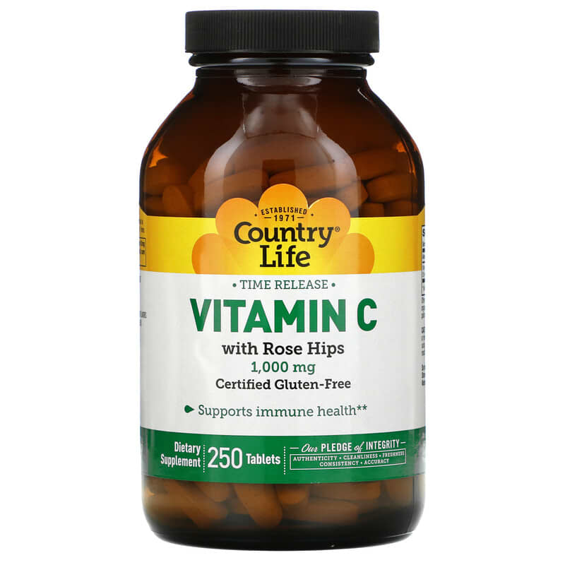 Country Life Time Release Vitamin C with Rose Hips 1,000 mg 250 viên 1 Country Life Time Release Vitamin C with Rose Hips 1.000 mg 250 Tablets 015794068730