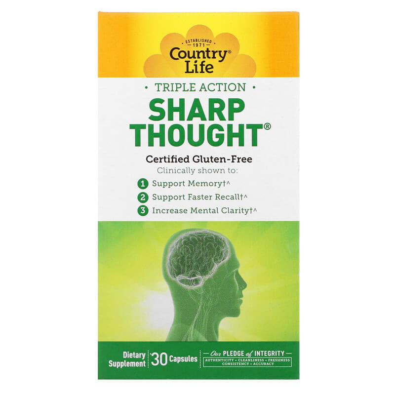 Country Life Triple Action Sharp Thought 30 Capsules 1 Country Life Triple Action Sharp Thought 30 Capsules 015794049470