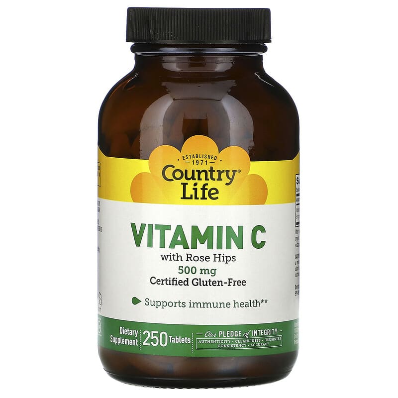 Country Life Vitamin C with Rose Hips 500 mg 250 viên 1 Country Life Vitamin C with Rose Hips 500 mg 250 Tablets 015794067948