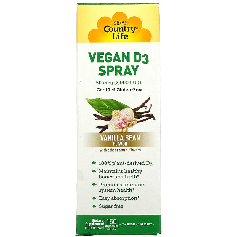 Country Life Vitamin D3 Spray Vanilla Bean 50 mcg (2,000 IU) 150 Ingestible Sprays 0.81 oz (24 ml) 1 Country Life Vitamin D3 Spray Vanilla Bean 50 mcg (2.000 IU) 150 Ingestible Sprays 0.81 fl oz (24 ml) 015794058281
