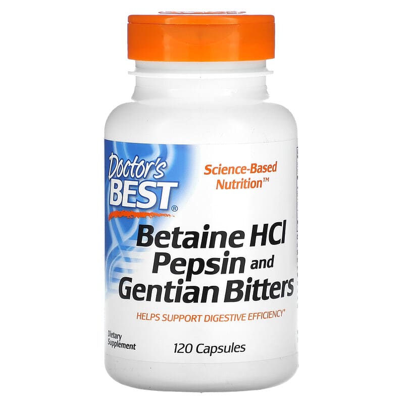 Doctor's Best Betaine HCI Pepsin & Gentian Bitters 120 Capsules 1 Doctor's Best Betaine HCI Pepsin & Gentian Bitters 120 Capsules 753950001633