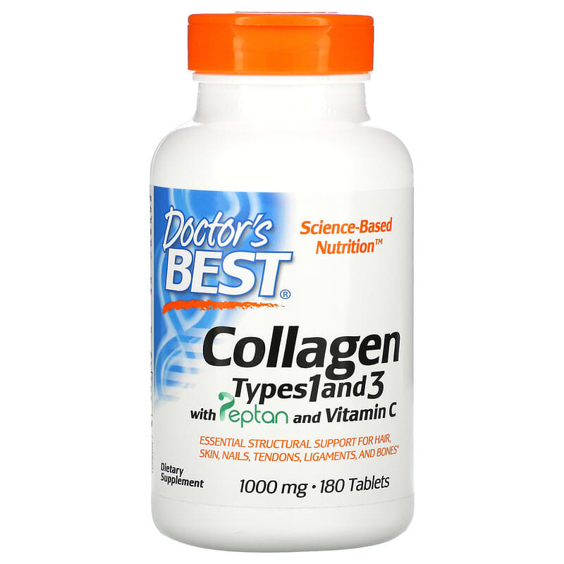 Doctor's Best Collagen Types 1 and 3 with Peptan and Vitamin C 1.000 mg 180 Tablets 1 Doctor's Best Collagen Types 1 and 3 with Peptan and Vitamin C 1.000 mg 180 Tablets 753950002043