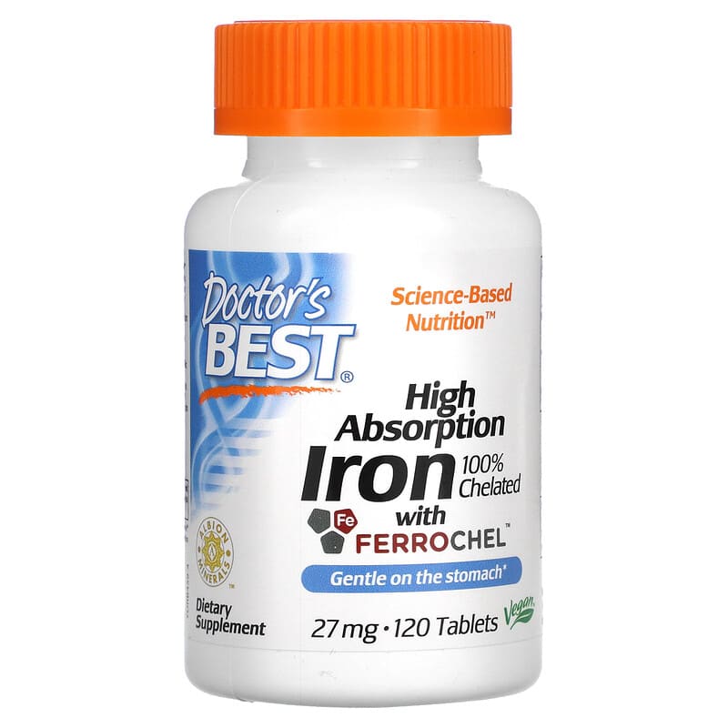 Doctor's Best High Absorption Iron with Ferrochel 27 mg 120 viên 1 Doctor's Best High Absorption Iron with Ferrochel 27 mg 120 Tablets 753950004597