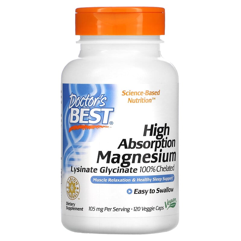 Doctor's Best High Absorption Magnesium Lysinate Glycinate 100% Chelated 52.5 mg 120 viên 1 Doctor's Best High Absorption Magnesium 52.5 mg 120 Veggie Caps 753950005655