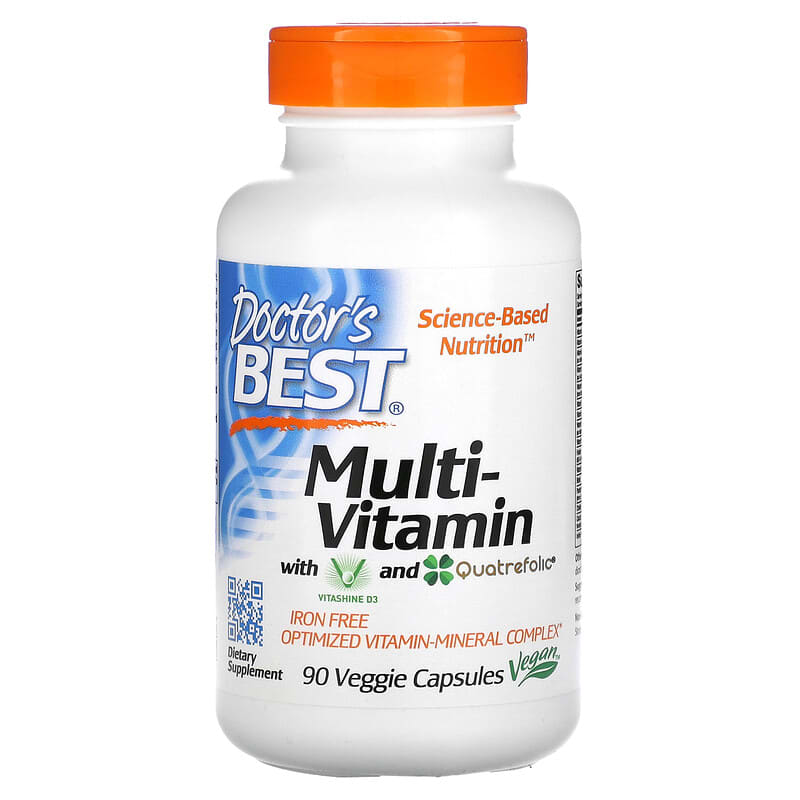 Doctor's Best Multi-Vitamin with Vitashine D3 and Quatrefolic 90 viên 1 Doctor's Best Multi-Vitamin with Vitashine D3 and Quatrefolic Iron Free 90 Veggie Capsules 753950003002