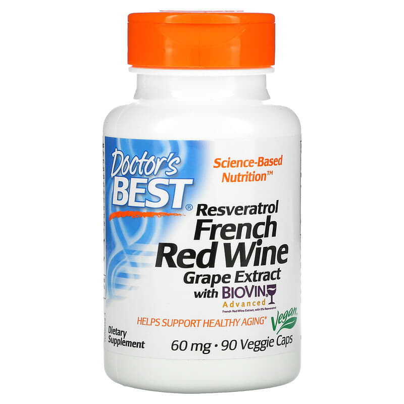 Doctor's Best Resveratrol French Red Wine Grape Extract 60 mg 90 Veggie Caps 1 Doctor's Best Resveratrol French Red Wine Grape Extract 60 mg 90 Veggie Caps 753950000582